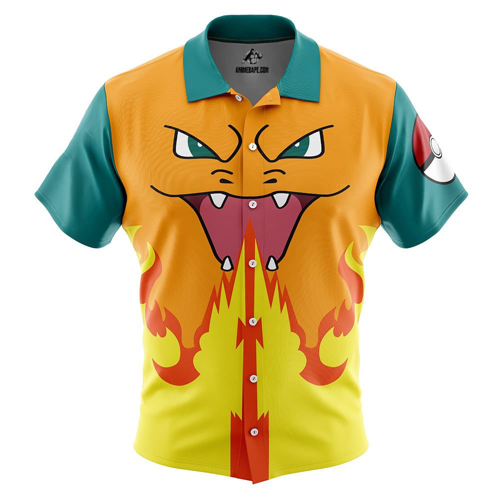 Pokemon Charizard Face Button Up Hawaiian Shirt
