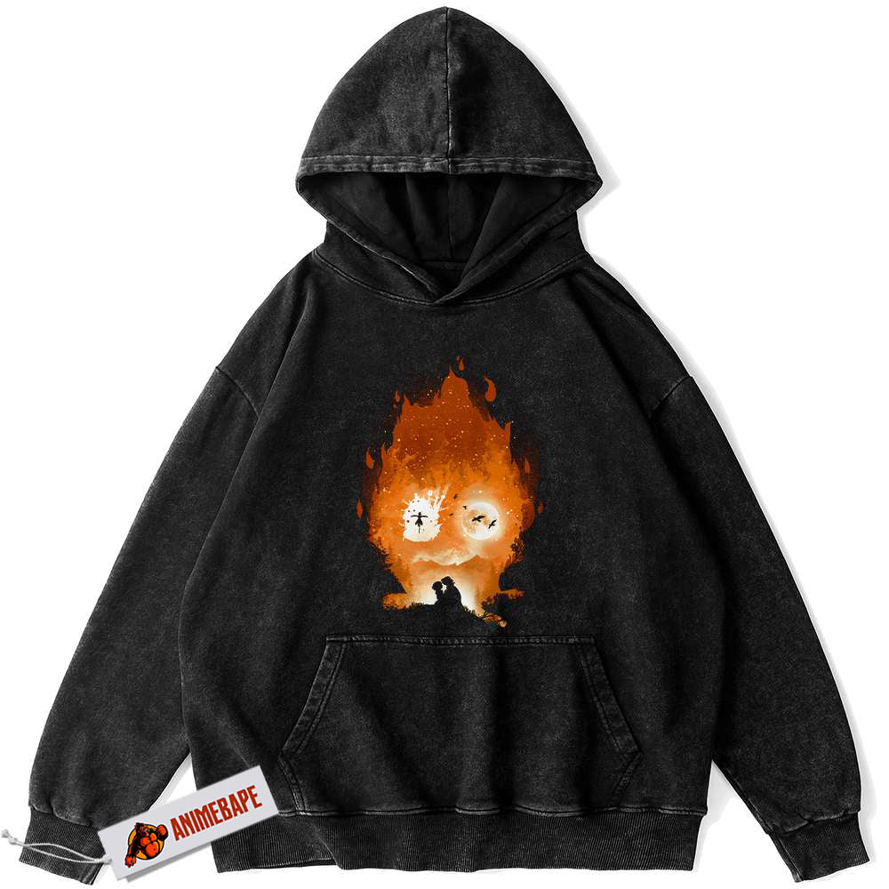 Howls Moving Castle Calcifer Hoodie, Vintage Anime Hoodie