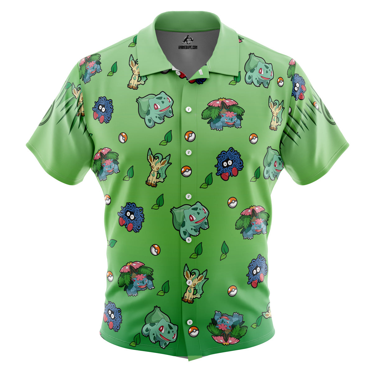 Pokemon Grass Type Pattern Button Up Hawaiian Shirt