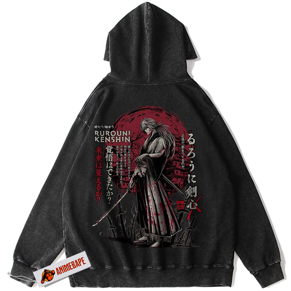 Kenshin Himura Vintage Anime Hoodie, Rurouni Kenshin Hoodie