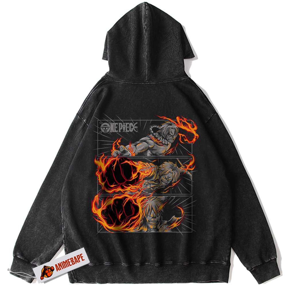 One Piece Anime Hoodie, Vintage Luffy Ace Sabo Hoodie