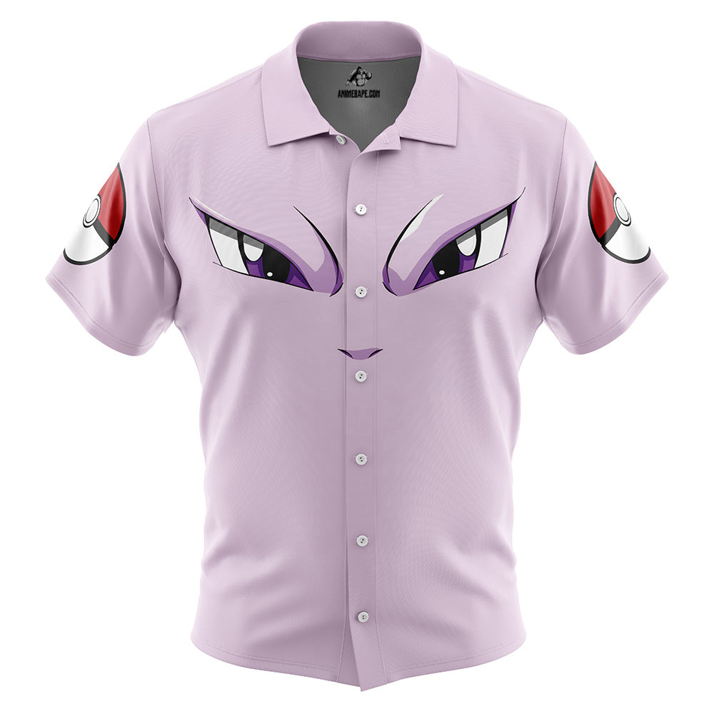 Mewtwo Face Pokemon Button Up Hawaiian Shirt