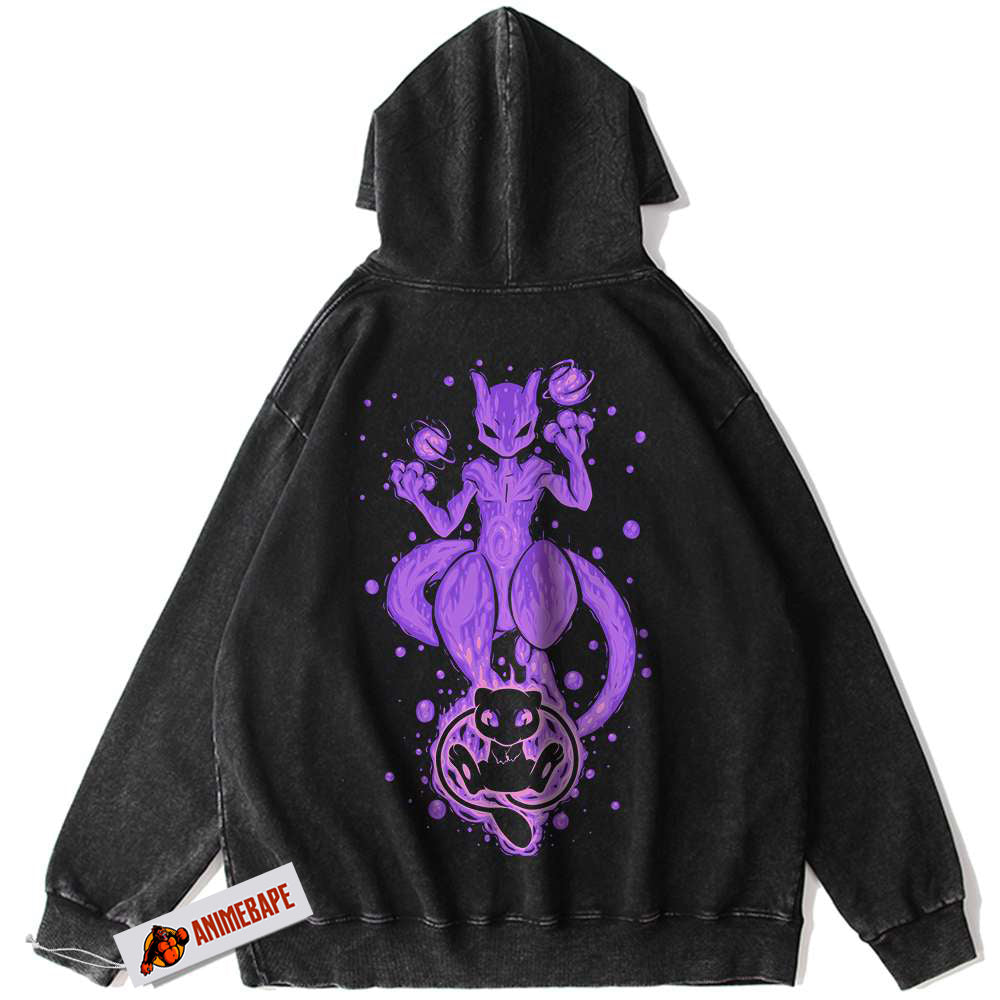 Mewtwo Vintage Pokemon Hoodie, Anime PKM Sweatshirt for Fans